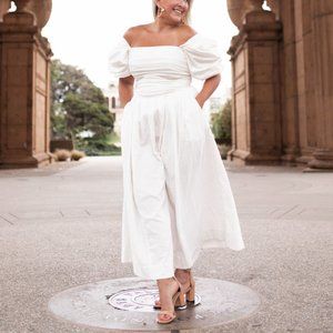 FREE PEOPLE- MEDIUM WHITE SQUARE NECK AIN'T SHE A BEAUT PUFF SLEEVE DRESS